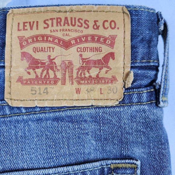 Levis 514 Jeans Blue Denim Straight Med Wash Casual Work Distressed Mens 38x30 - Picture 6 of 16